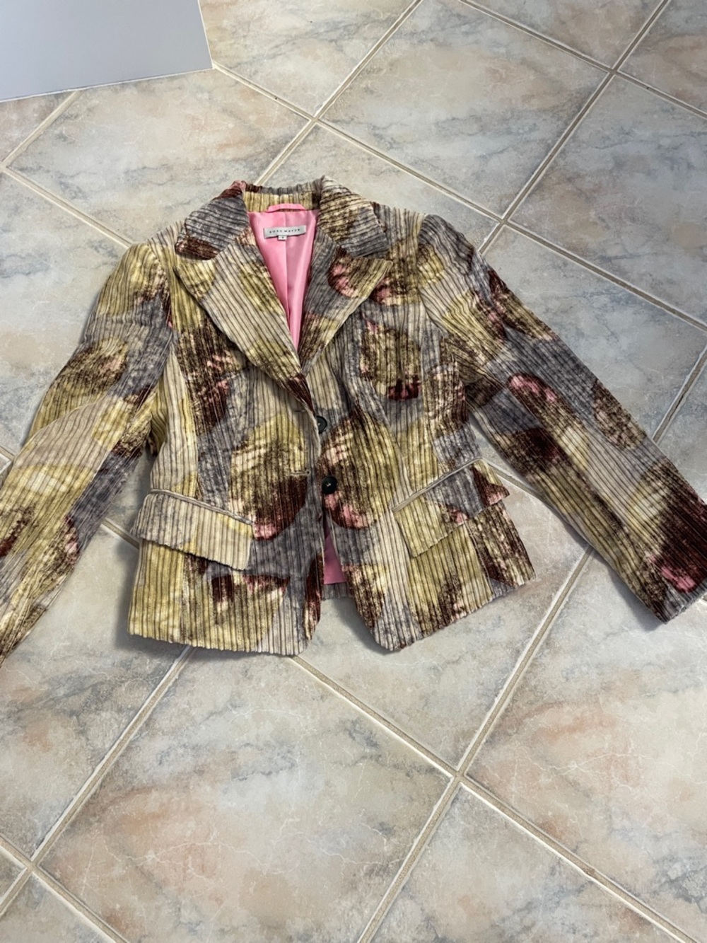 Floral Corded Blazer Jacket in Yellow & Pink